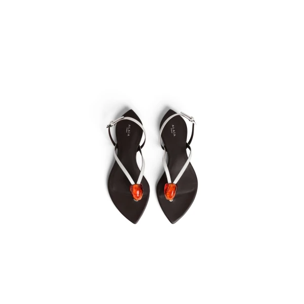 Alaia Flat Jewel Sandals in Patent Leather, Optical White | Sandals | Luxury Shoes 