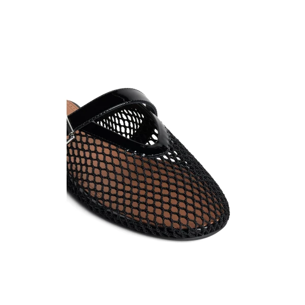Alaia Flat Mules in Fishnet, Black | Mules | Luxury Shoes 