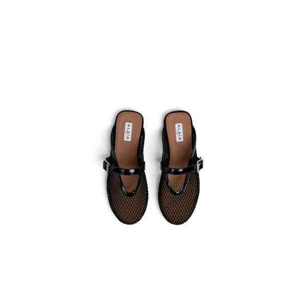 Alaia Flat Mules in Fishnet, Black | Mules | Luxury Shoes 