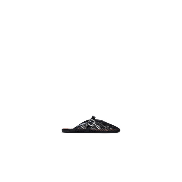 Alaia Flat Mules in Fishnet, Black | Mules | Luxury Shoes 