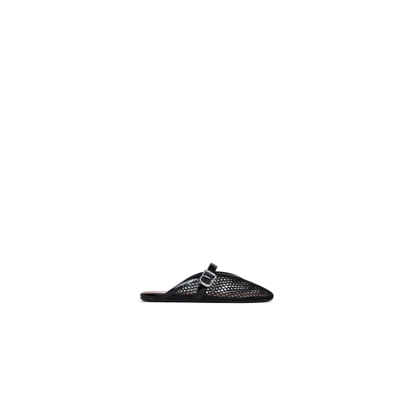 Flat Mules in Fishnet, Black
