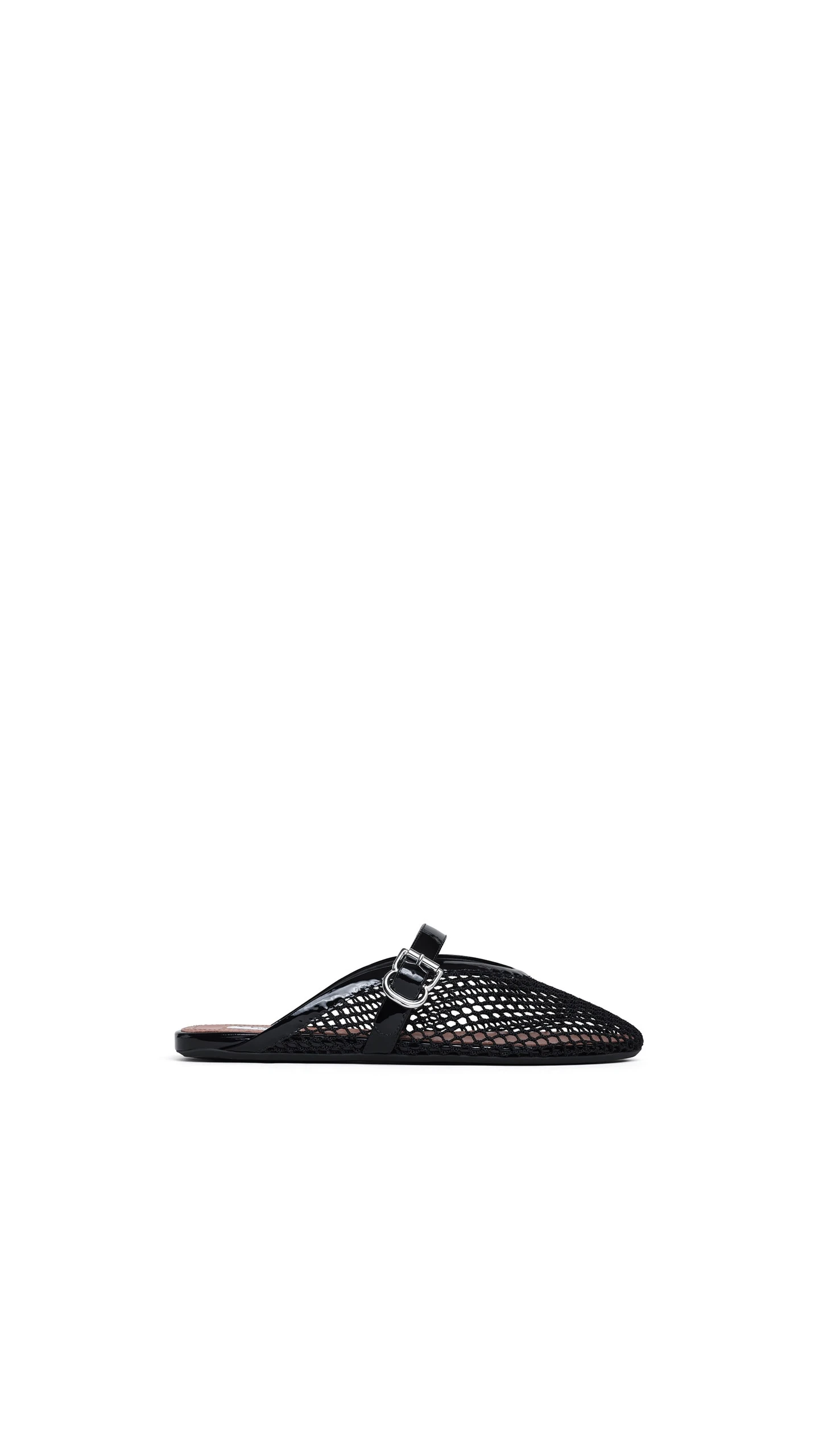 Alaia Flat Mules in Fishnet, Black Alaia Flat Mules in Fishnet, Black | Mules | Luxury Shoes