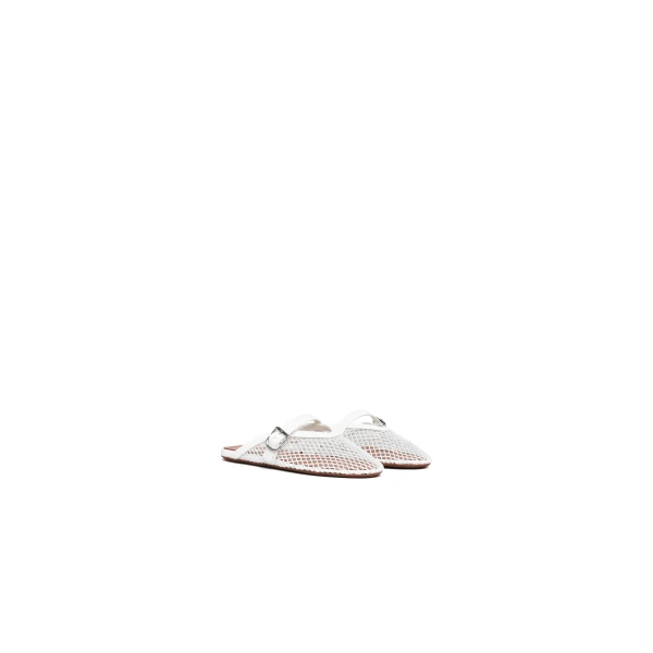 Alaia Flat Mules in Fishnet, Optical White | Mules | Luxury Shoes 