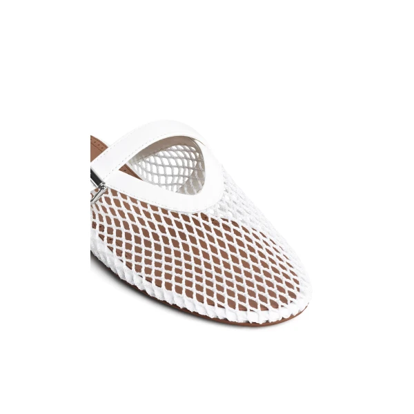 Alaia Flat Mules in Fishnet, Optical White | Mules | Luxury Shoes 