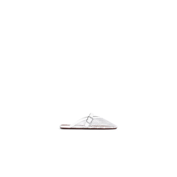 Flat Mules in Fishnet, Optical White