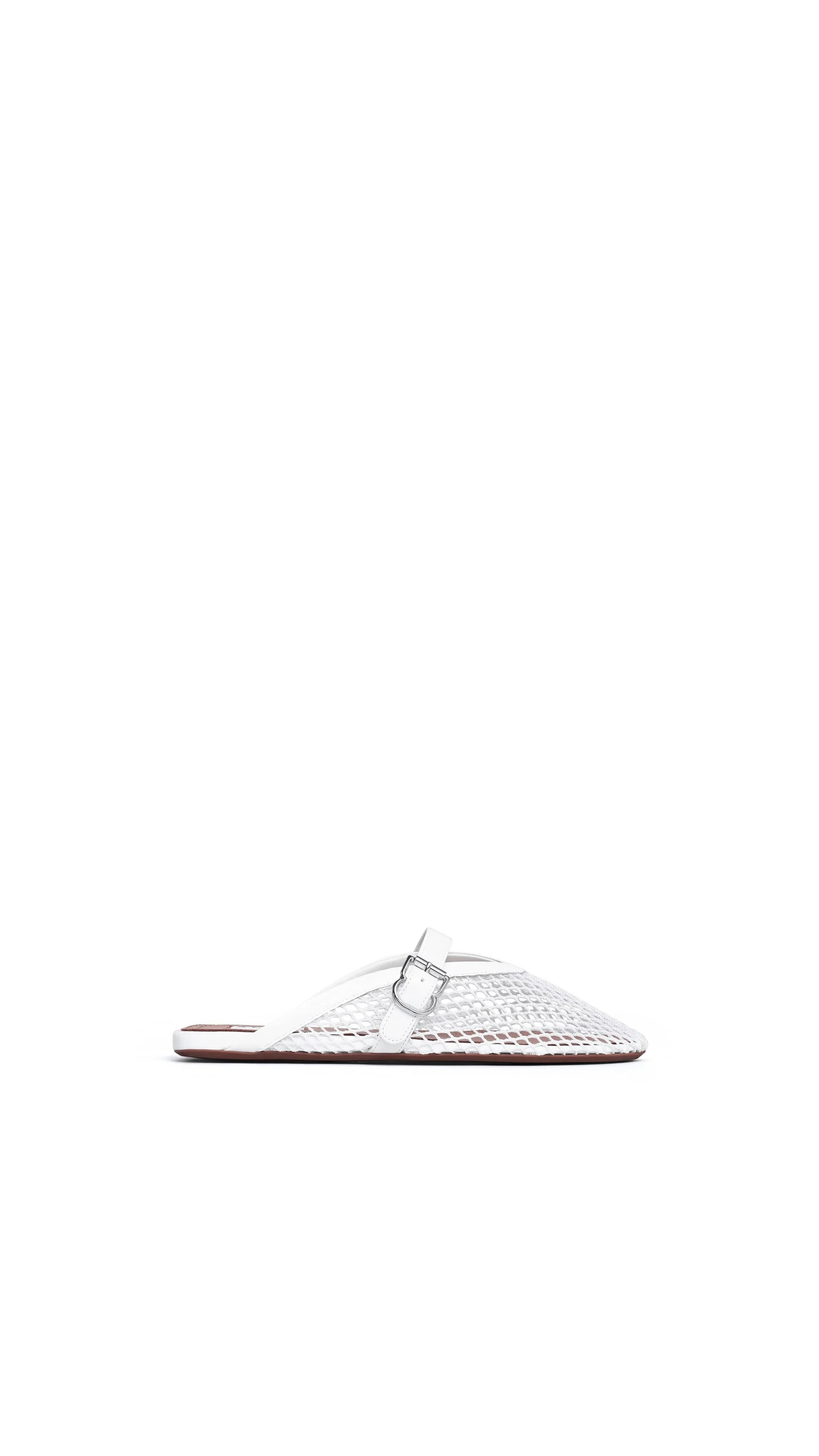 Alaia Flat Mules in Fishnet, Optical White Alaia Flat Mules in Fishnet, Optical White | Mules | Luxury Shoes
