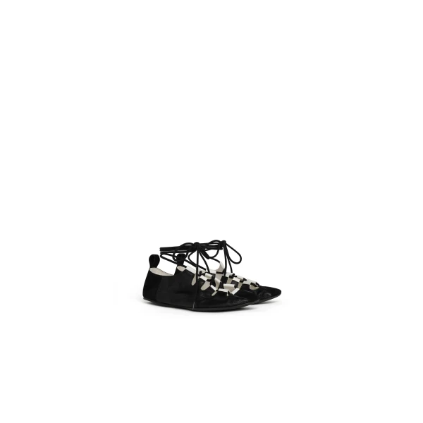 Alaia Fold Laced Flats in Leather, Black | Flats | Luxury Shoes 