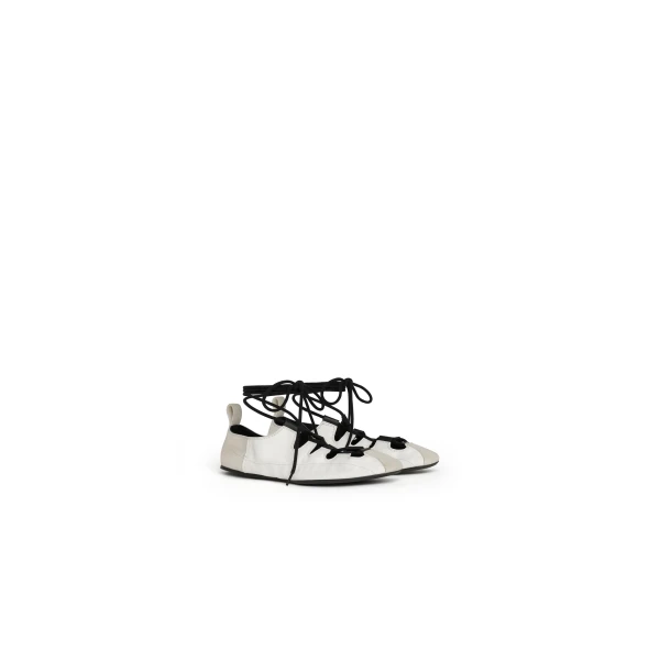 Alaia Fold Laced Flats in Leather, White | Flats | Luxury Shoes 