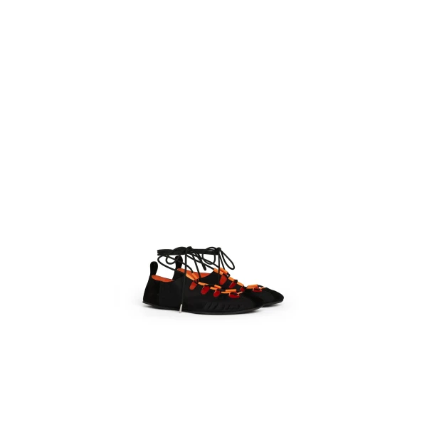 Alaia Fold Laced Flats in Nylon and Suede, Black | Flats | Luxury Shoes 