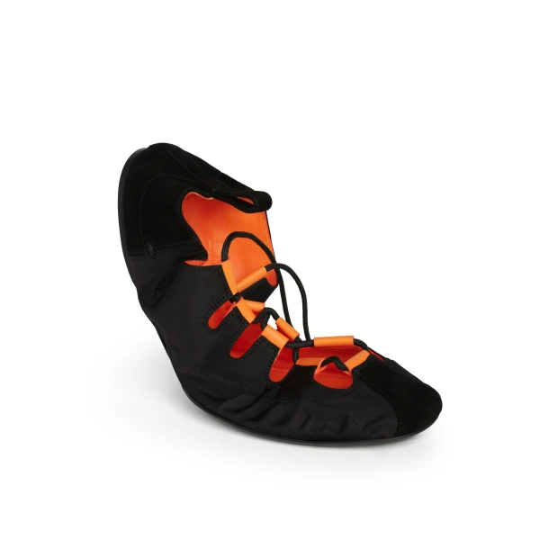 Alaia Fold Laced Flats in Nylon and Suede, Black | Flats | Luxury Shoes 