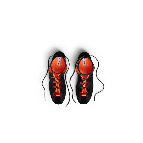 Alaia Fold Laced Flats in Nylon and Suede, Black | Flats | Luxury Shoes 