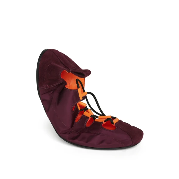 Alaia Fold Laced Flats in Nylon and Suede, Bordeaux | Flats | Luxury Shoes 