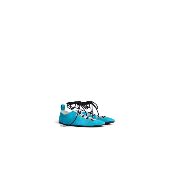Alaia Fold Laced Flats in Velvet Calfskin, Turquin Blue | Flats | Luxury Shoes 
