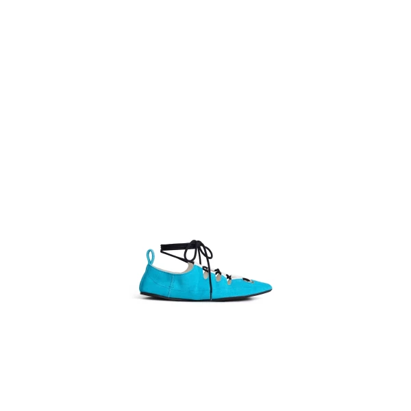 Alaia Fold Laced Flats in Velvet Calfskin, Turquin Blue | Flats | Luxury Shoes 