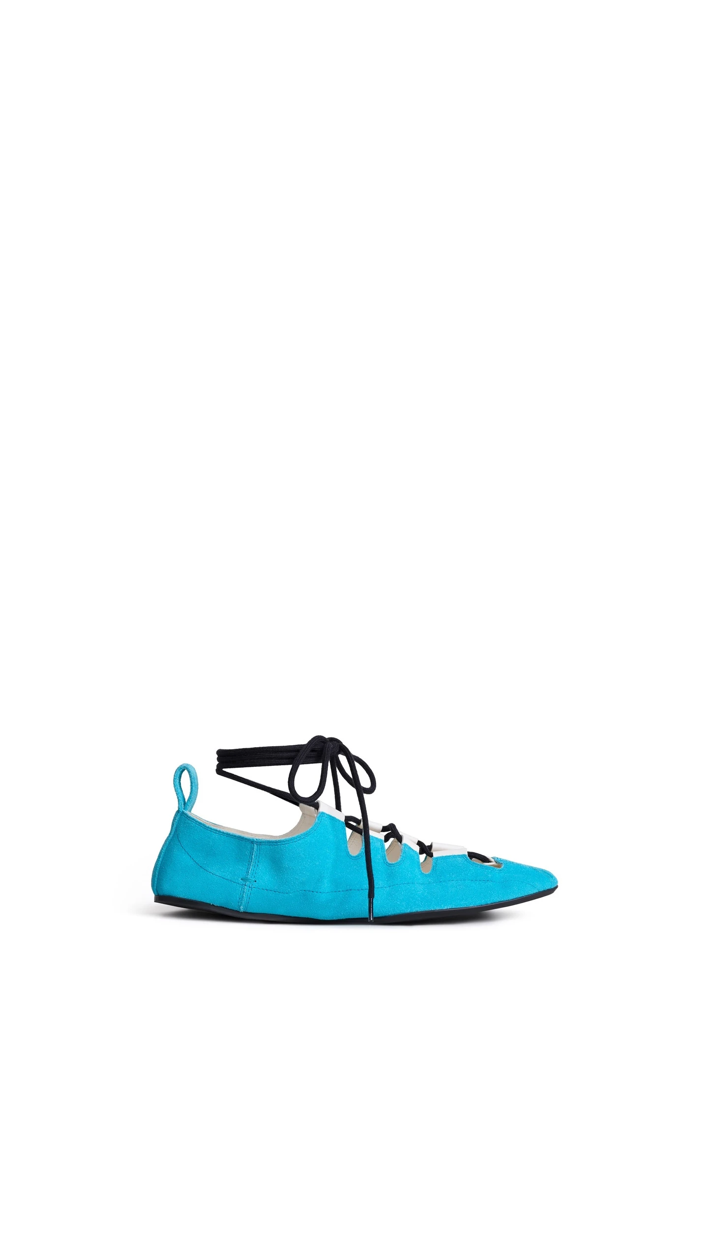 Alaia Fold Laced Flats in Velvet Calfskin, Turquin Blue Alaia Fold Laced Flats in Velvet Calfskin, Turquin Blue | Flats | Luxury Shoes