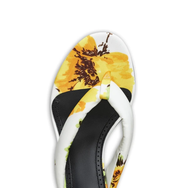 Alaia Heel Thong Mules in Flower Print, White and Yellow, 55 mm | Mules | Luxury Shoes 
