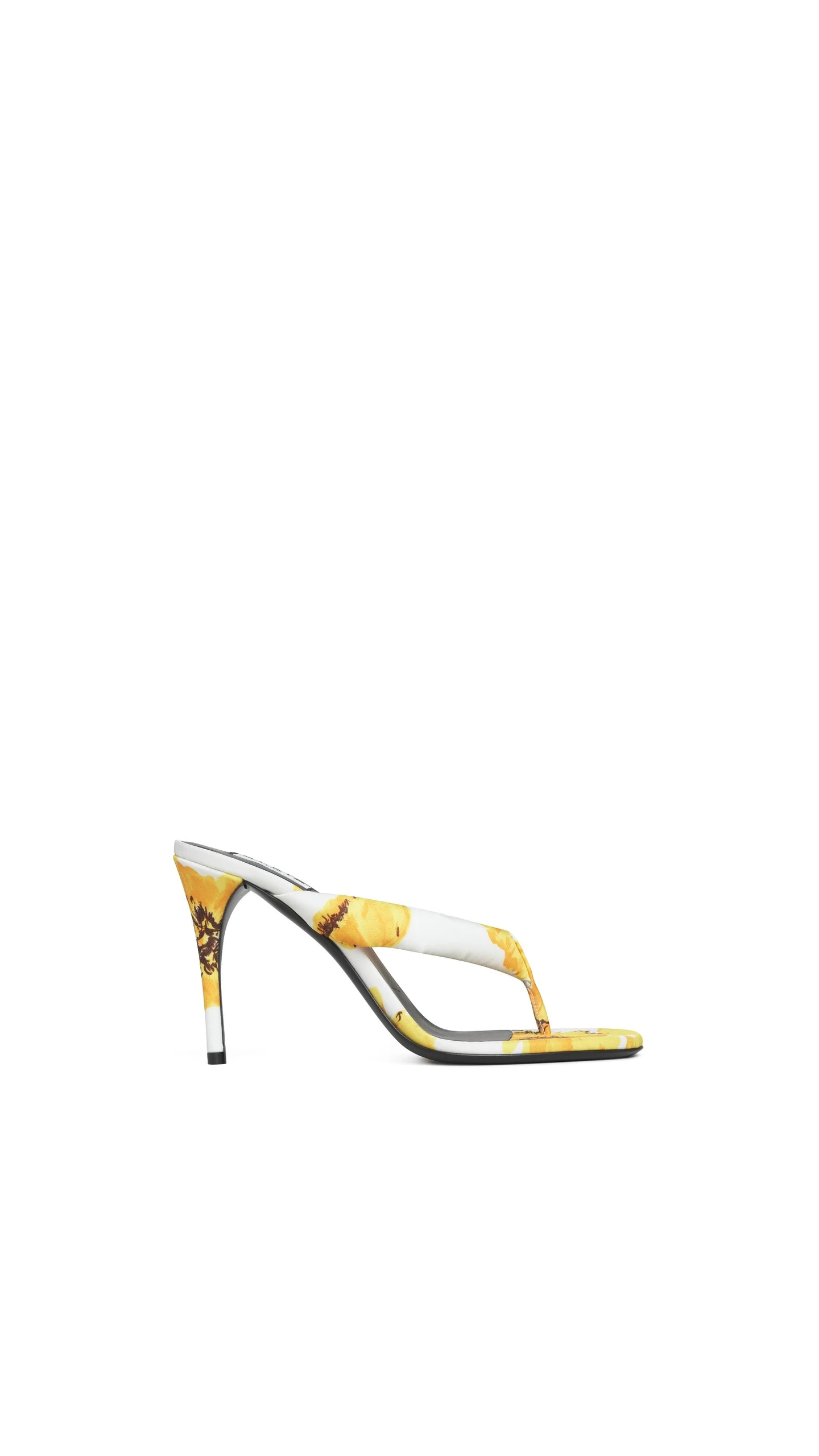 Alaia Heel Thong Mules in Flower Print, White and Yellow, 90 mm Alaia Heel Thong Mules in Flower Print, White and Yellow, 90 mm | Mules | Luxury Shoes