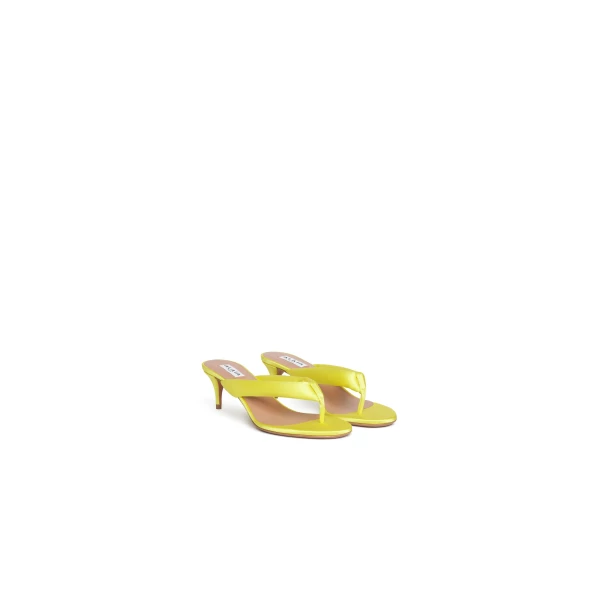 Alaia Heel Thong Mules in Satin, Lemon Yellow | Mules | Luxury Shoes 