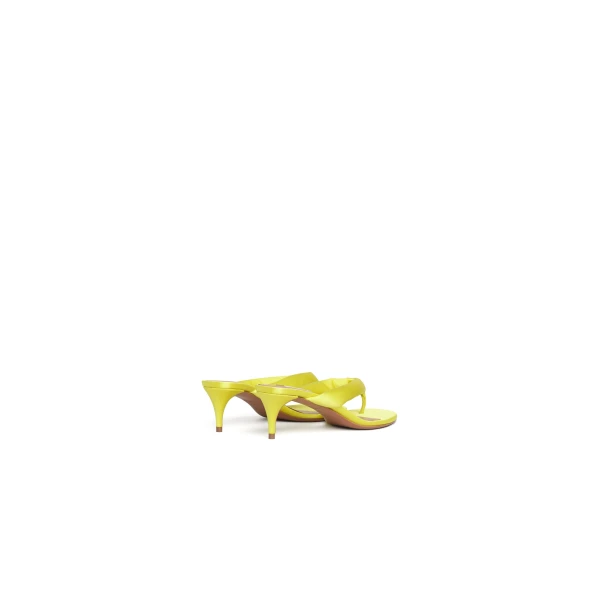 Alaia Heel Thong Mules in Satin, Lemon Yellow | Mules | Luxury Shoes 