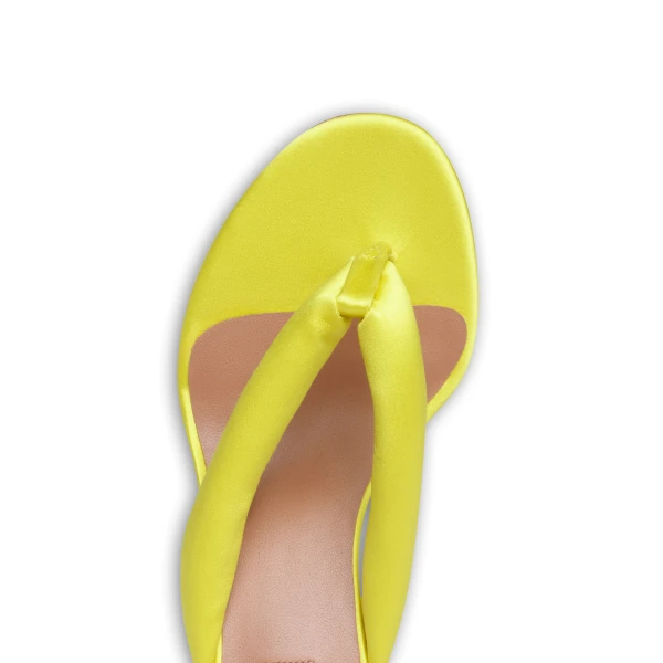Alaia Heel Thong Mules in Satin, Lemon Yellow | Mules | Luxury Shoes 