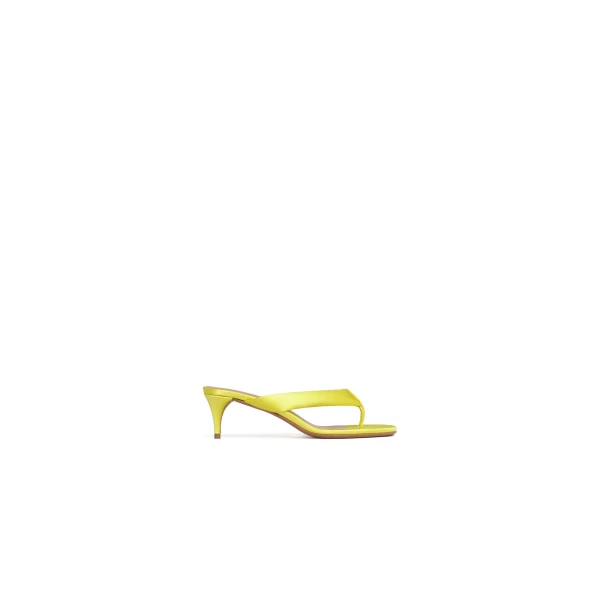 Alaia Heel Thong Mules in Satin, Lemon Yellow | Mules | Luxury Shoes 