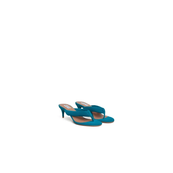 Alaia Heel Thong Mules in Suede, China Blue, 55 mm | Mules | Luxury Shoes 