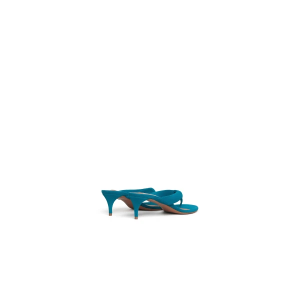 Alaia Heel Thong Mules in Suede, China Blue, 55 mm | Mules | Luxury Shoes 