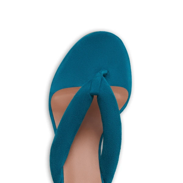 Alaia Heel Thong Mules in Suede, China Blue, 55 mm | Mules | Luxury Shoes 