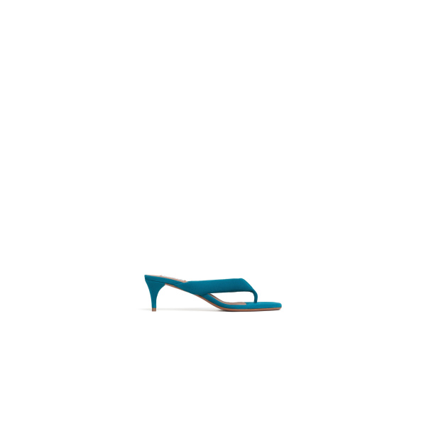 Alaia Heel Thong Mules in Suede, China Blue, 55 mm | Mules | Luxury Shoes 