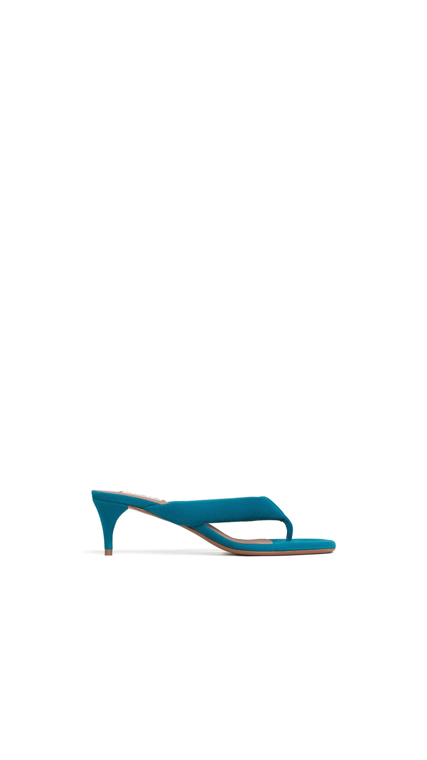 Alaia Heel Thong Mules in Suede, China Blue, 55 mm Alaia Heel Thong Mules in Suede, China Blue, 55 mm | Mules | Luxury Shoes
