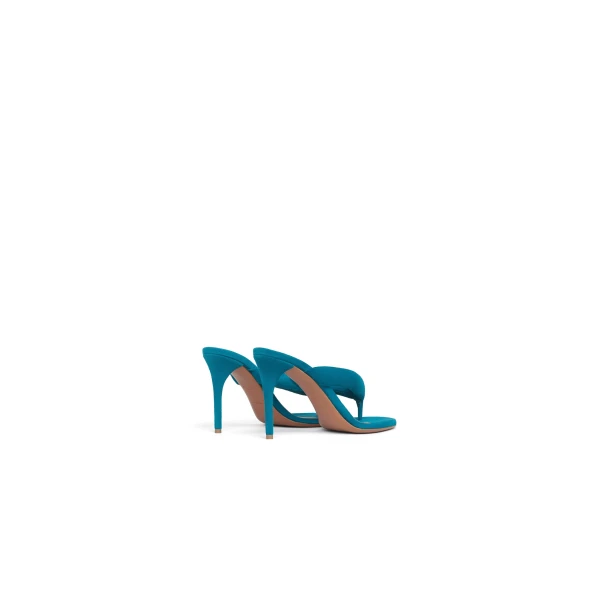 Alaia Heel Thong Mules in Suede, China Blue, 90 mm | Mules | Luxury Shoes 
