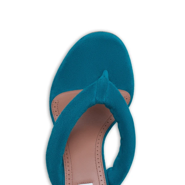 Alaia Heel Thong Mules in Suede, China Blue, 90 mm | Mules | Luxury Shoes 