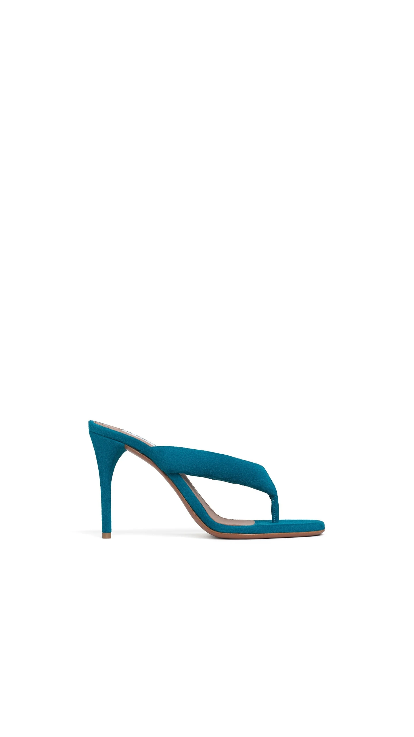 Alaia Heel Thong Mules in Suede, China Blue, 90 mm Alaia Heel Thong Mules in Suede, China Blue, 90 mm | Mules | Luxury Shoes