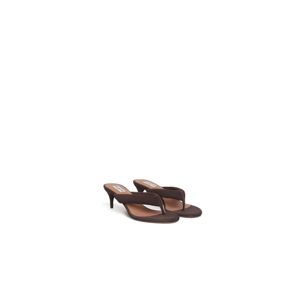 Alaia Heel Thong Mules in Suede, Smoke Brown, 55 mm | Mules | Luxury Shoes 