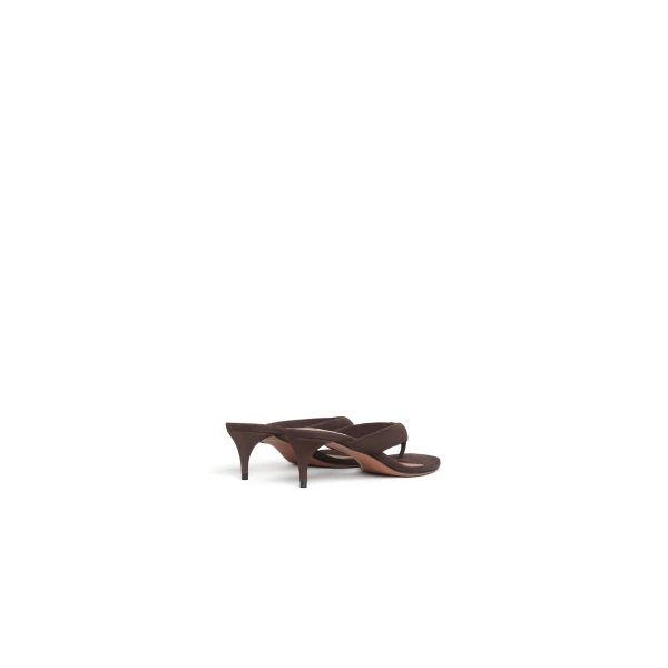 Alaia Heel Thong Mules in Suede, Smoke Brown, 55 mm | Mules | Luxury Shoes 