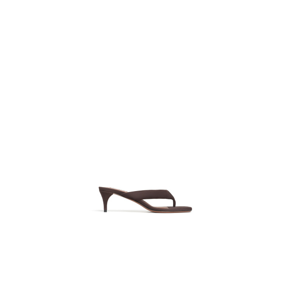 Alaia Heel Thong Mules in Suede, Smoke Brown, 55 mm | Mules | Luxury Shoes 