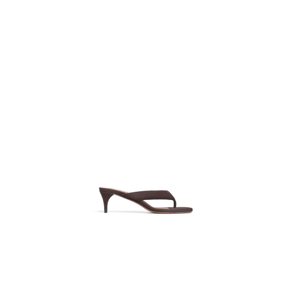 Alaia Heel Thong Mules in Suede, Smoke Brown, 55 mm | Mules | Luxury Shoes 