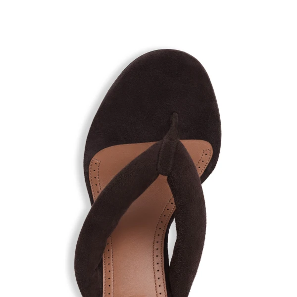 Alaia Heel Thong Mules in Suede, Smoke Brown, 90 mm | Mules | Luxury Shoes 