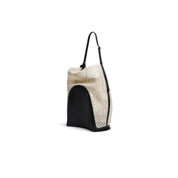 Alaia Hip Large Bucket Bag in Cotton Net, Beige | Bucket Bags | Luxury Shoes 