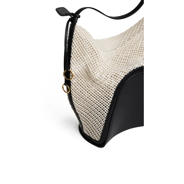 Alaia Hip Large Bucket Bag in Cotton Net, Beige | Bucket Bags | Luxury Shoes 