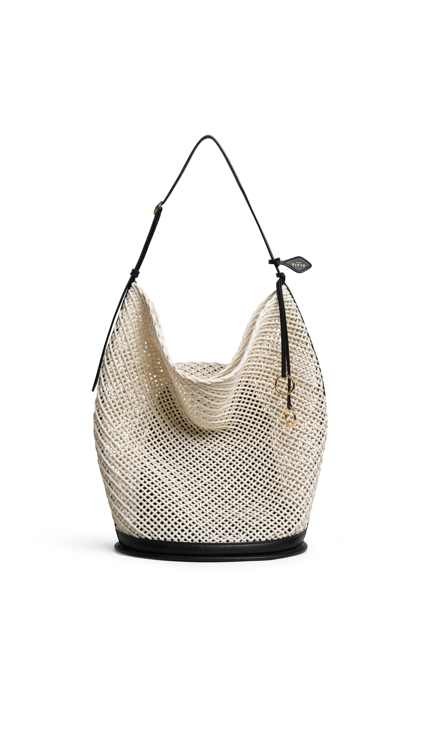 Alaia Hip Large Bucket Bag in Cotton Net, Beige Alaia Hip Large Bucket Bag in Cotton Net, Beige | Bucket Bags | Luxury Shoes