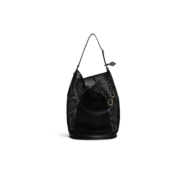 Alaia Hip Large Bucket Bag in Leather Net, Black | Bucket Bags | Luxury Shoes 