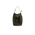 Alaia Hip Large Bucket Bag in Suede Net, Khaki | Bucket Bags | Luxury Shoes 