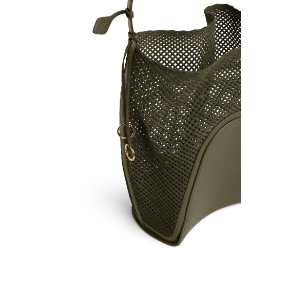 Alaia Hip Large Bucket Bag in Suede Net, Khaki | Bucket Bags | Luxury Shoes 