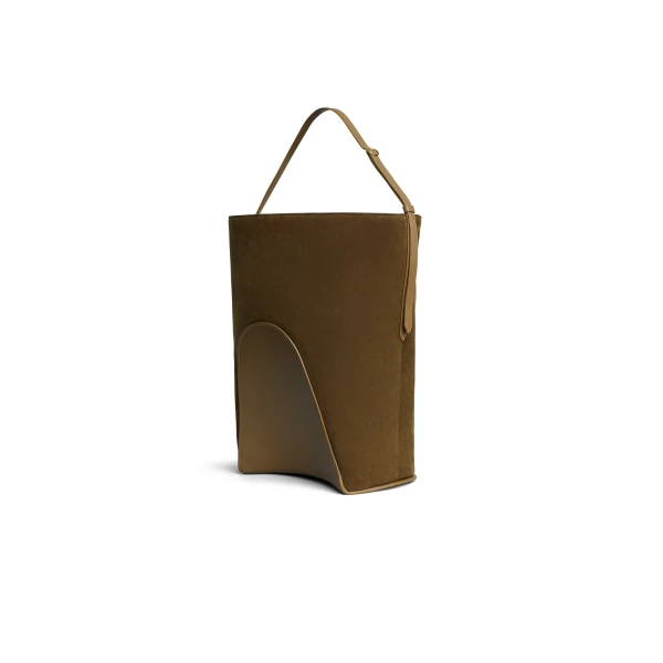 Alaia Hip Large Bucket Bi-Material Bag in Leather, Khaki | Bucket Bags | Luxury Shoes 