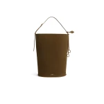 Alaia Hip Large Bucket Bi-Material Bag in Leather, Khaki | Bucket Bags | Luxury Shoes 