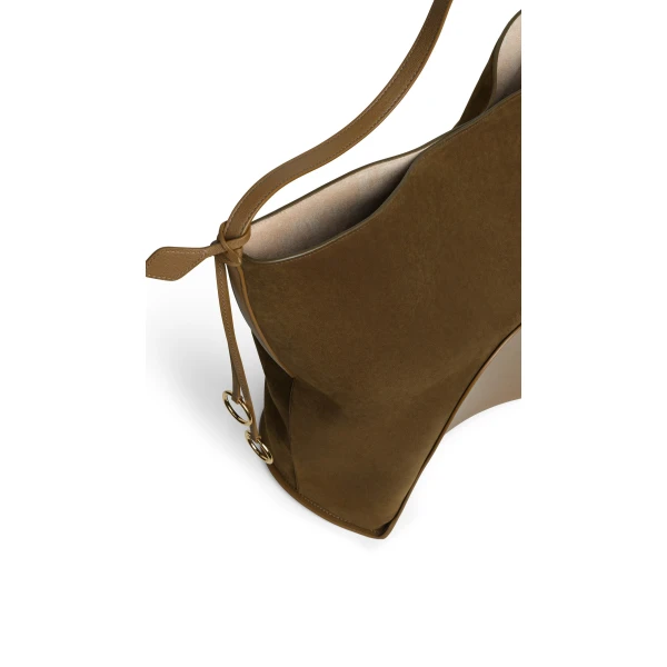 Alaia Hip Large Bucket Bi-Material Bag in Leather, Khaki | Bucket Bags | Luxury Shoes 