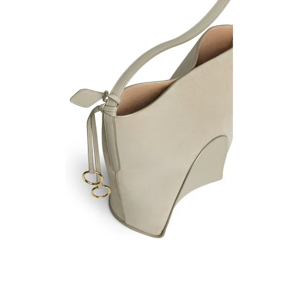 Alaia Hip Small Bucket Bi-Material Bag in Leather, Beige Grey | Bucket Bags | Luxury Shoes 