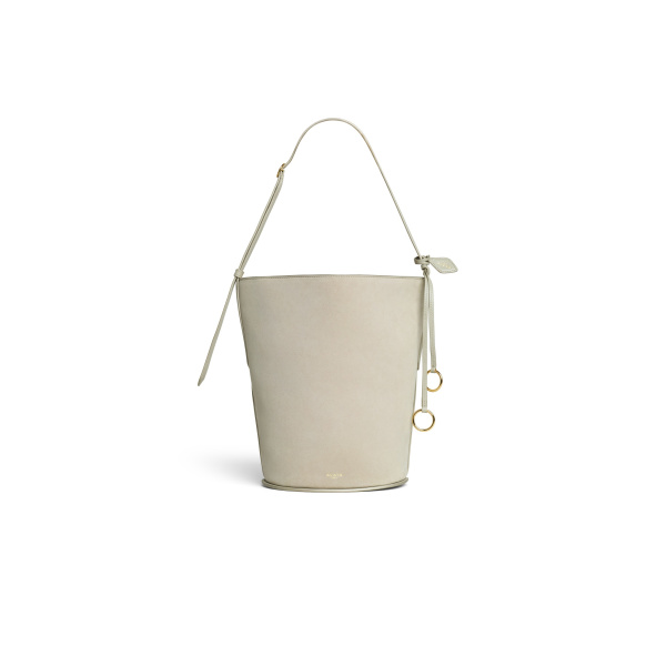 Alaia Hip Small Bucket Bi-Material Bag in Leather, Beige Grey | Bucket Bags | Luxury Shoes 