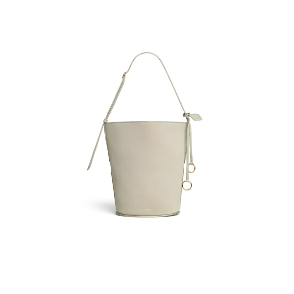 Hip Small Bucket Bi-Material Bag in Leather, Beige Grey